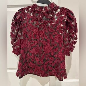 Anthropologie Velvet Cutwork Floral Blouse NWOT.
